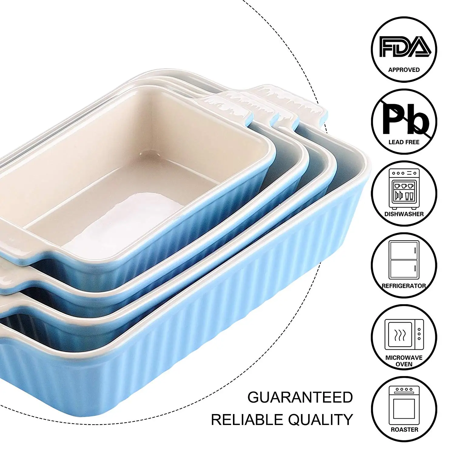 MALACASA 4-Piece Table Baking Dish Plate Set with Ceramic Handle Oven to Ideal for Lasagne/Pie/Casserole/Tapas(9"/11"/12"/13.3") - Image 2