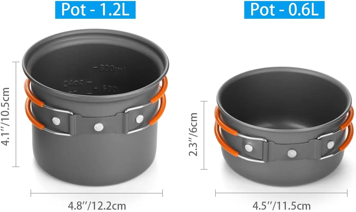 Lightweight 6Pcs Camping Cookware Mess Kit With Cooking Pot Backpacking Stove Multi Spork And Mesh Carry Bag For Solo Outdoor Camping Hiking Picnic - Image 4