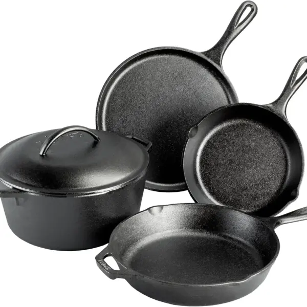 5-Piece Cast Iron Cookware Set - Pre-Seasoned Skillets, Griddle & Dutch Oven for Stovetop, Oven, Grill & Campfire