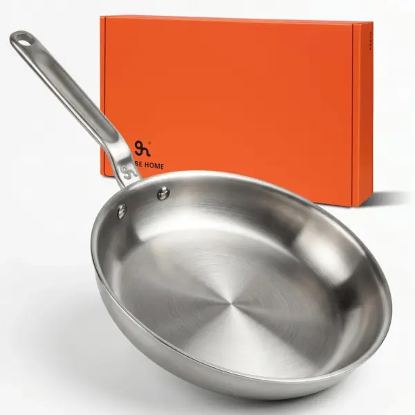 10 inch 5-Ply Stainless Steel Frying Pan, Dual Aluminum Core, Uncoated, Oven Safe 800°F, Induction Ready, Dishwasher Safe