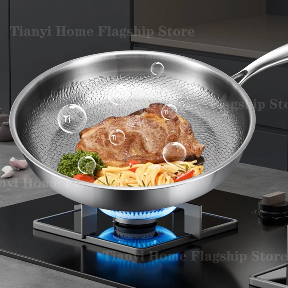22/24/26/28/30cm Titanium Stainless Steel Frying Pan Non-stick Wok Home Egg Steak Skillet Induction Gas Stove Kitchen Cookware - Image 5