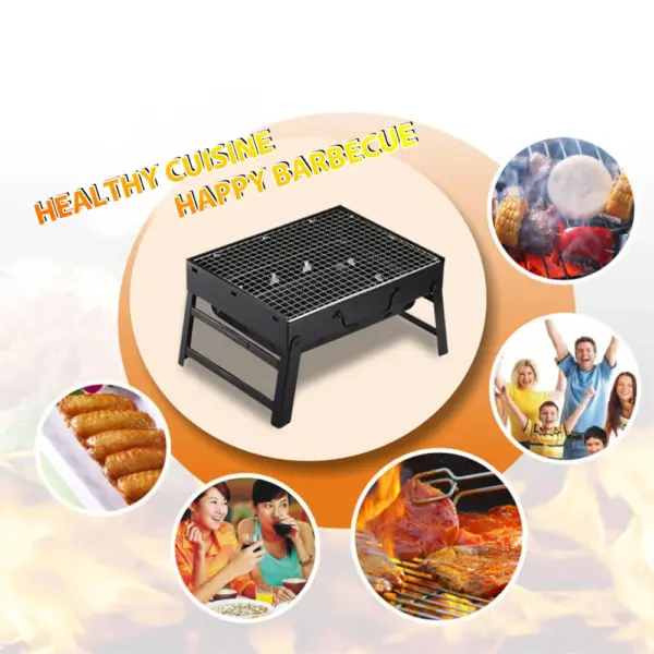 1Set Barbecue Charcoal Stove Portable Foldable Steel BBQ Grills for Outdoor Grilling Cooking Camping Hiking Picnics Tailgating
