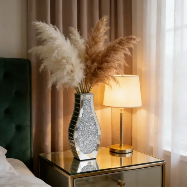 Modern Crushed Diamond Mirrored Flower Vase Glass Table Top Vase Crystal Decorative Mirror Vases Stunning for Home Decor