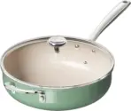 5QT Nonstick Ceramic Saute Pan with Lid, Deep Frying Pan, Oven & Dishwasher Safe, PFAS PFOA PTFE Free, Green