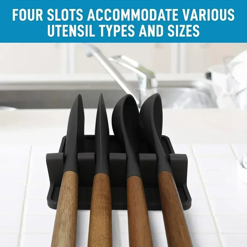 1pc Heat-Resistant Silicone Utensil Holder with Drip Pad - Perfect for Stove Spoons, Spoons, and Tongs - Kitchen Essential - Image 4