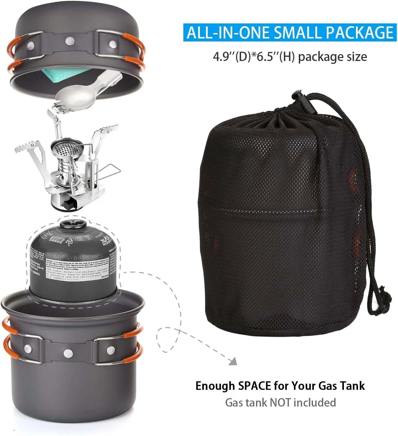 Lightweight 6Pcs Camping Cookware Mess Kit With Cooking Pot Backpacking Stove Multi Spork And Mesh Carry Bag For Solo Outdoor Camping Hiking Picnic - Image 5
