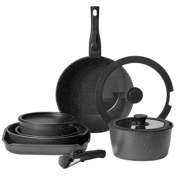 SucceBuy 17 Pcs Nonstick Cookware Set Granite Pots and Pans Set Induction Cookwares Kitchen Cooking Set w/Frying Sauce Saute Pan