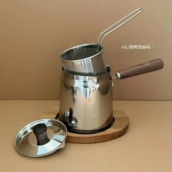 304SS Deep Fryer Pot, Oil-Saving Induction-Ready w/Strainer, Home Elevated Design Compact Electric Skillet