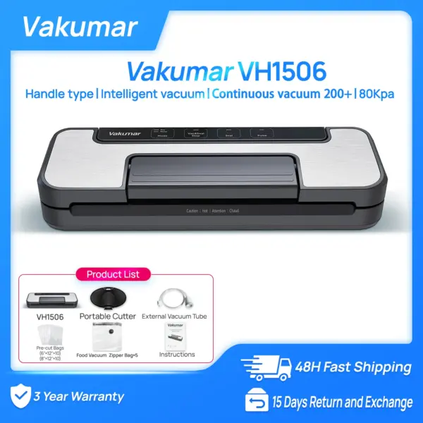Vakumar VH1506 vacuum sealer machine sous vide Handle type 80Kpa multifunctional and convenient vacume sealer Household