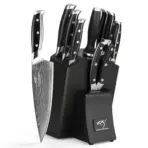 Multi-scenario Damascus chef's knife set - 9-piece set Ergonomic handle design. Chef's knife / Bread / Fruit knife / Kitchen scissors / Sharpening rod. Daily kitchen tools for preparing vegetables, fruits, meats, cheeses.
