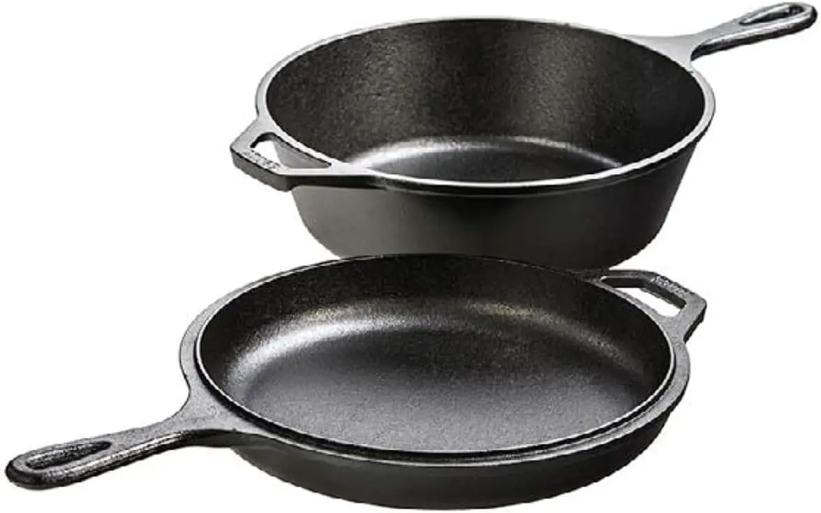 2-in-1 Cast Iron Combo Cooker: 3.2QT Deep Pot & 10.25" Skillet Set for Sourdough Bread, Frying, Camping, Stovetop & Oven Safe, PFAS-Free, Pre-Seasoned