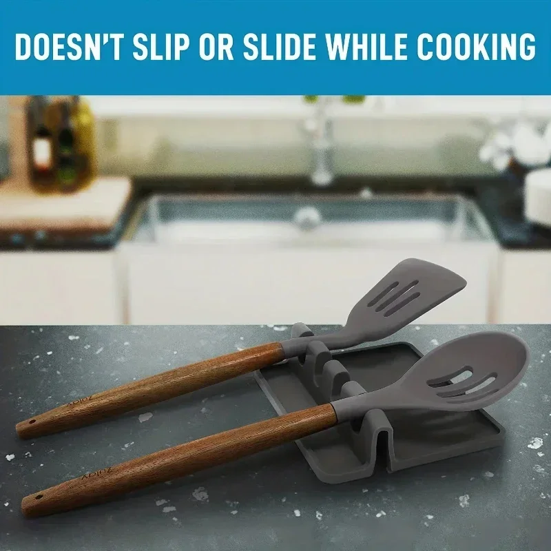 1pc Heat-Resistant Silicone Utensil Holder with Drip Pad - Perfect for Stove Spoons, Spoons, and Tongs - Kitchen Essential - Image 3