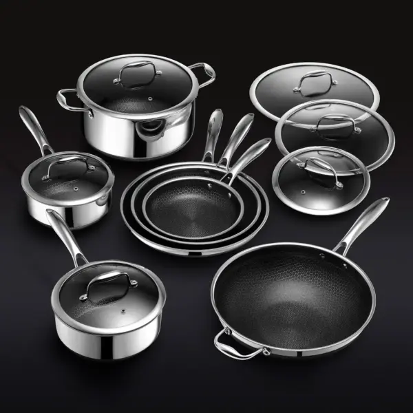 Nonstick Coating Stainless Steel Honeycomb Cookware Set Fry Pan with Lids Kitchen Wholesale