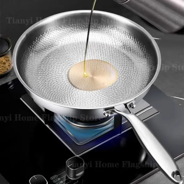 22/24/26/28/30cm Titanium Stainless Steel Frying Pan Non-stick Wok Home Egg Steak Skillet Induction Gas Stove Kitchen Cookware