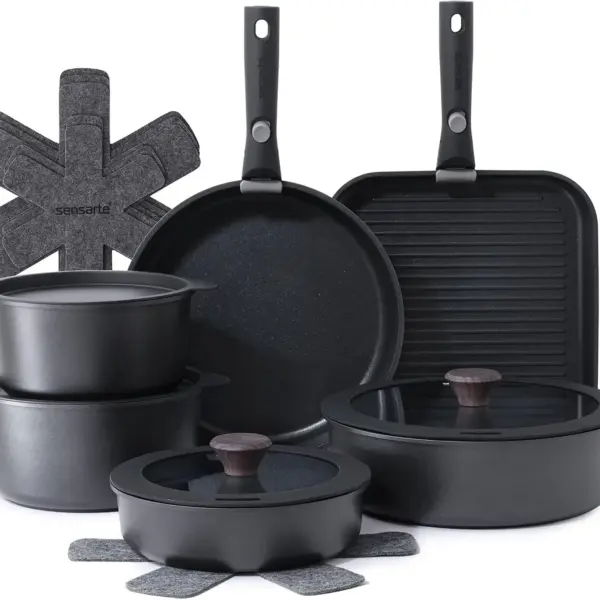 17 Piece Nonstick Pots and Pans Set with Removable Handle, Induction Cookware Set, Dishwasher & Oven Safe, PFOA Free, Space Saving