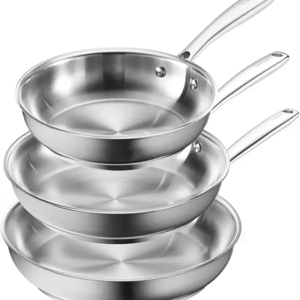 3-Piece Stainless Steel Frying Pan Set, Induction Cookware, Oven Safe Skillets 8" 9.5" 11"
