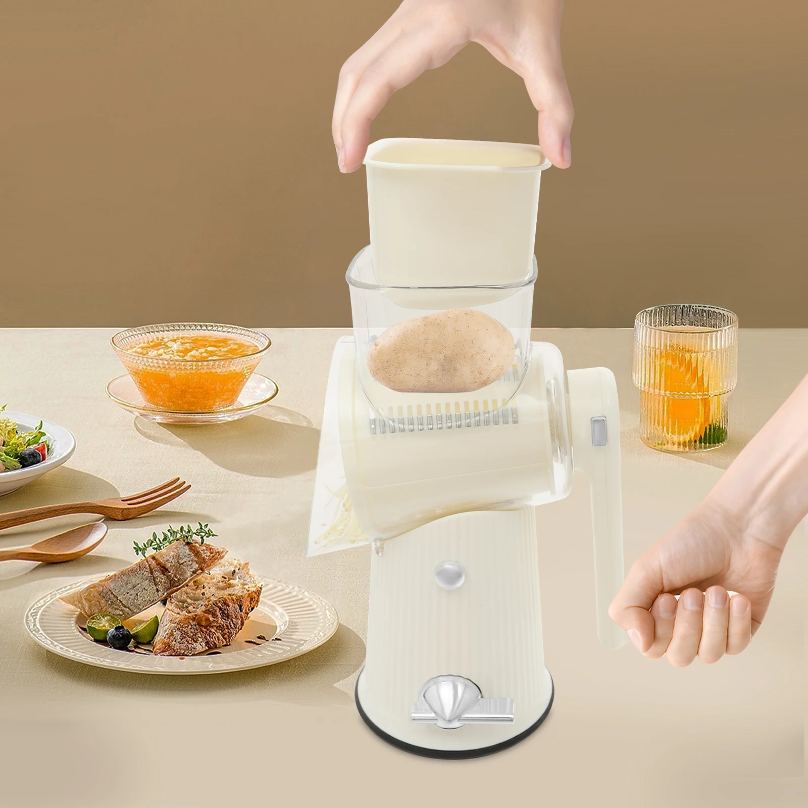 Rotary Cheese Grater Manual Cheese Vegetable Slicer Food Chopper with 5 Interchangeable BladesĀ & Suction Cup Base for Kitchen - Image 3