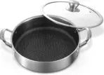 14 Inch Stainless Steel Deep Frying Pan with Lid Nonstick, 7QT Saute Pan Hybrid Induction Cooking, PFOA Free Large Skillet