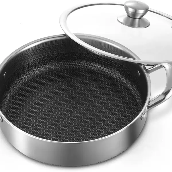 14 Inch Stainless Steel Deep Frying Pan with Lid Nonstick, 7QT Saute Pan Hybrid Induction Cooking, PFOA Free Large Skillet