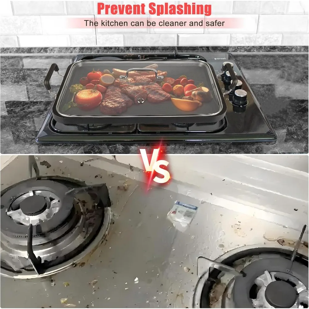 2 Burner Griddle Pan with Glass Lid, Non-Stick Aluminum, for Gas & Electric Stoves, Camping & Home - Image 4