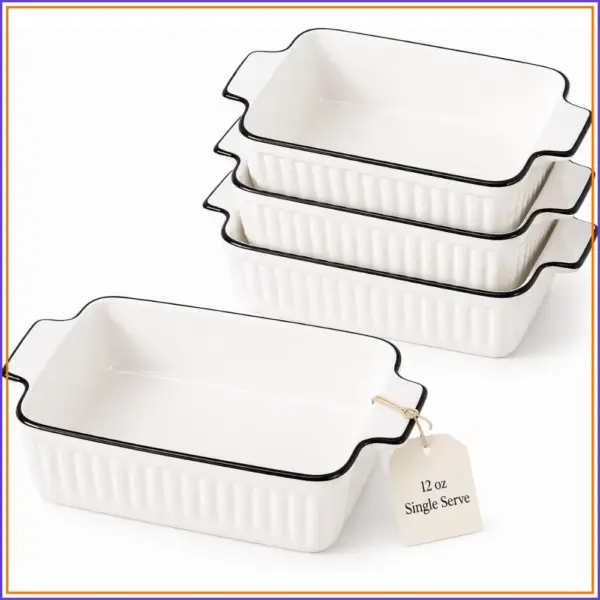 12 Oz Ceramic Casserole Dish Set of 4, 5" Rectangular Baking Dishes with Handles, Oven Safe, for Individual Meals