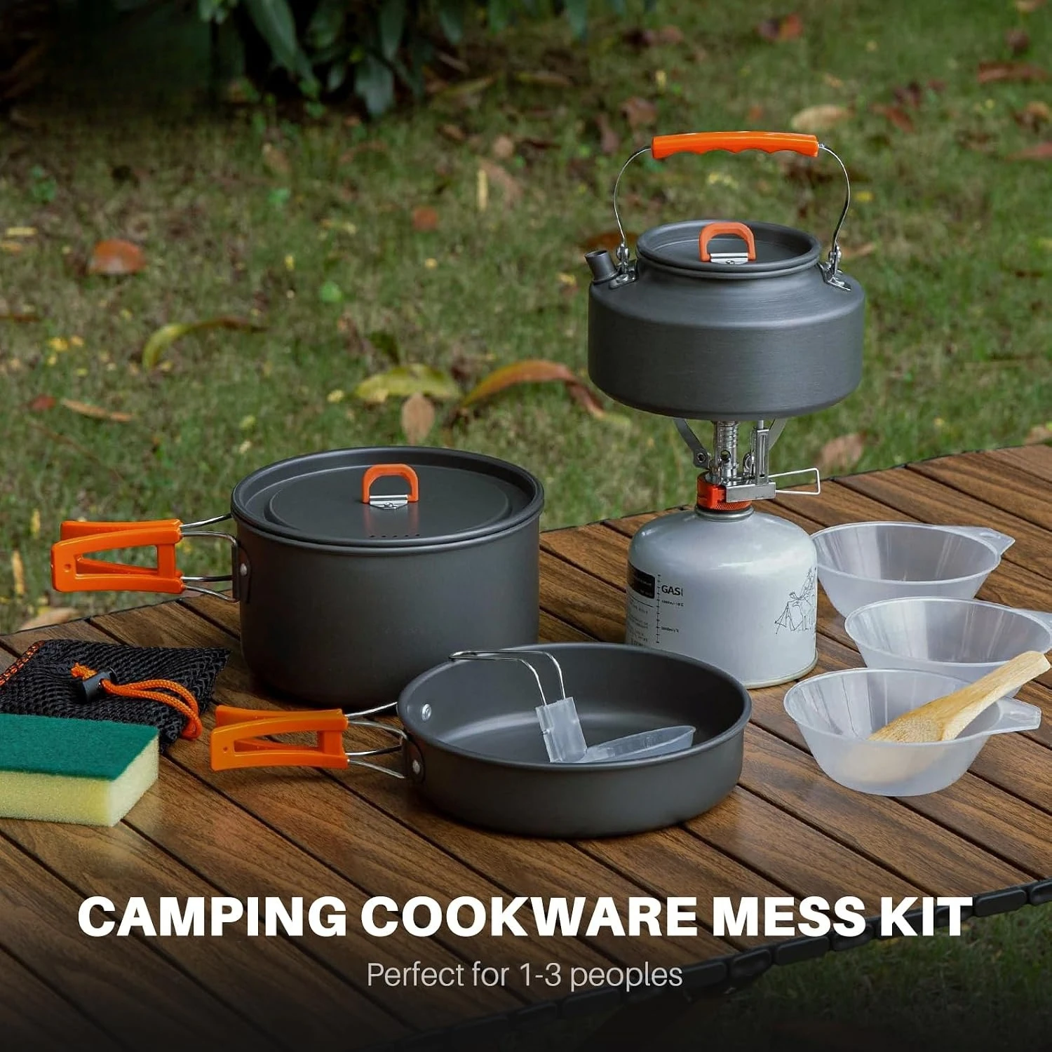 Open Fire Compatible 10Pcs Camping Cookware Set Stackable Outdoor Pots Pans Kit With Kettle Bowls Spoon For Hiking Backpacking Family Picnic - Image 2