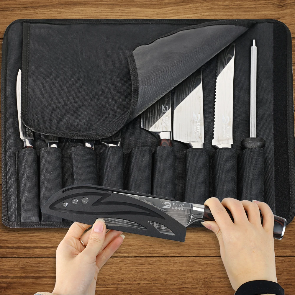 KEPEAK Kitchen Knife Set 7Cr17Mov Stainless Steel Chef Knife Ultra Sharp Santoku Cleaver Utility Knife Cooking Knives Nylon Bag - Image 4