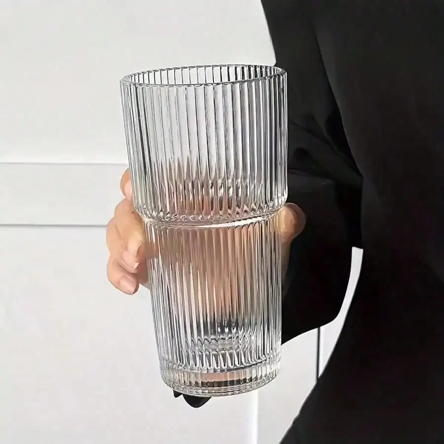 2 PCS 20OZ Vertical Striped Glass Tumblers With Lids And Glass Straws Clear Reusable Iced Coffee Cups Drinking Glass For Juice Cocktail Milk Tea - Image 3