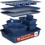10-Piece Nonstick Bakeware Set, Carbon Steel Baking Sheets & Pans, Stackable, Oven Safe to 450°F, Dishwasher Safe