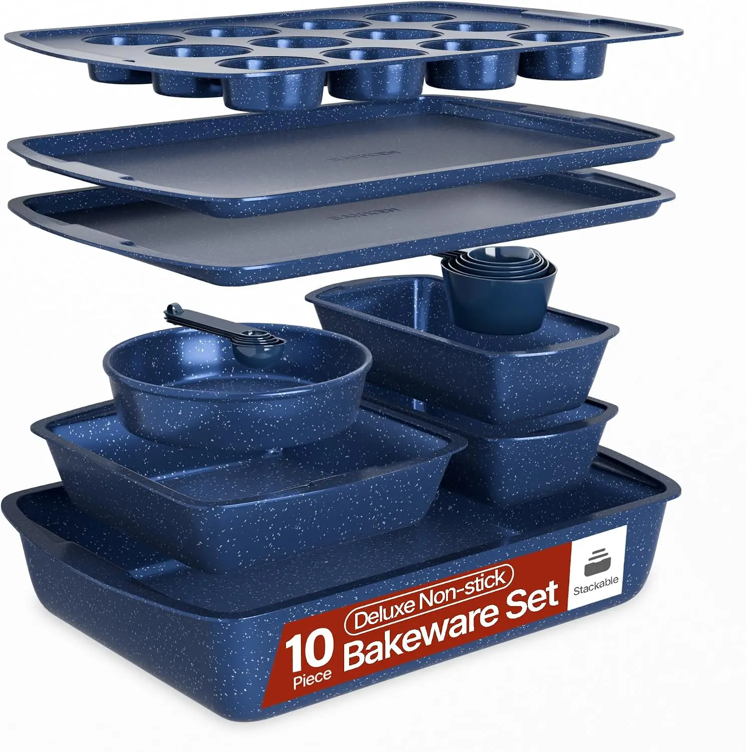10-Piece Nonstick Bakeware Set, Carbon Steel Baking Sheets & Pans, Stackable, Oven Safe to 450°F, Dishwasher Safe