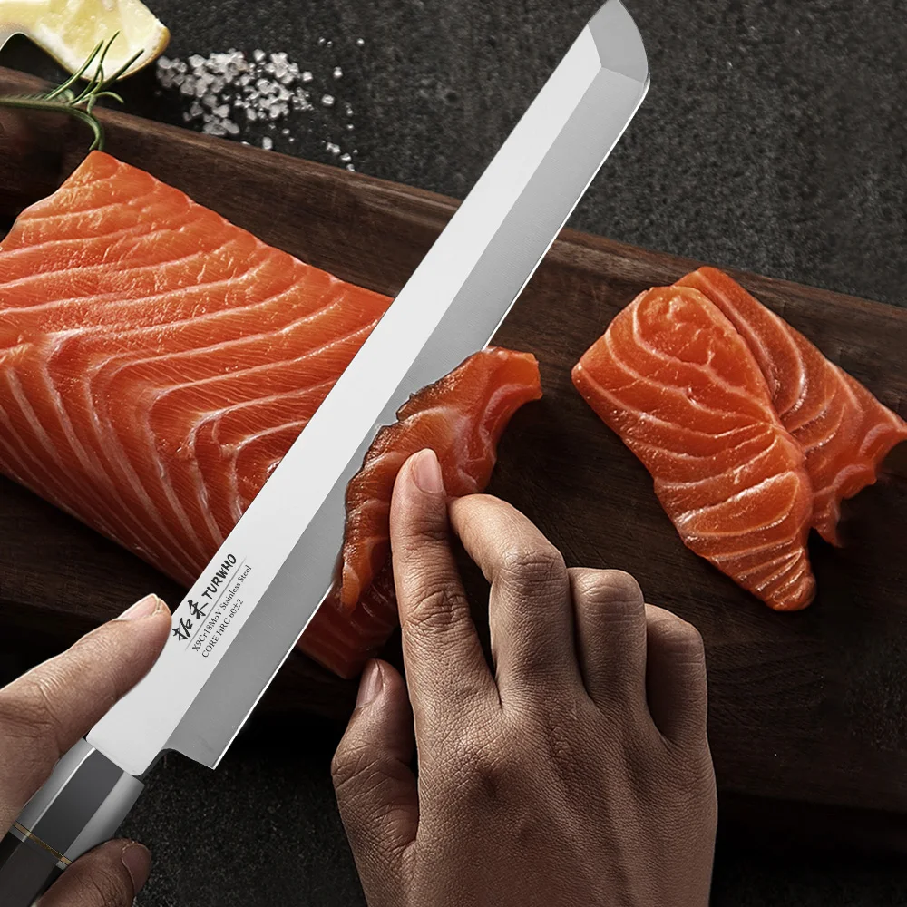TURWHO 270mm Filleting Knife X9Cr18MoV High Carbon Steel Kitchen Knives Japanese Sashimi Sushi Salmon Knife with Ebony Handle - Image 3