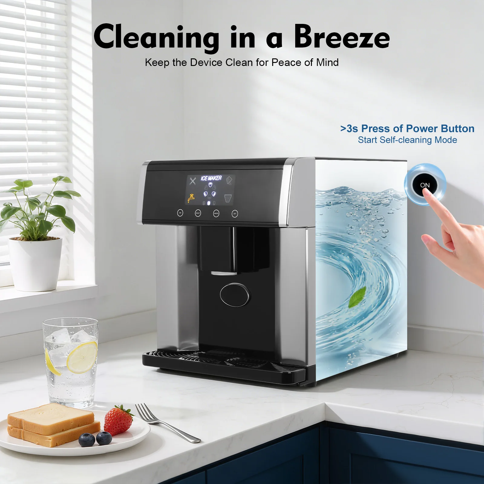 Countertop Ice Maker 15kg 24H 110V 2-in-1 Ice Machine 6-12 Mins Fast Ice Making Self-cleaning Electric Ice Dispenser Touch Control Large Storage Auto Shut-off for Home Office Cafe Party Kitchen Bar - Image 5