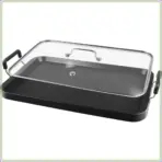 2 Burner Griddle Pan with Glass Lid, Non-Stick Aluminum, for Gas & Electric Stoves, Camping & Home