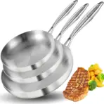 8+10+12 Inch Tri-Ply Stainless Steel Frying Pan Set, Professional Skillet Fast Even Heating, Induction Oven Safe, Detachable Handle