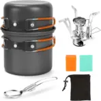Lightweight 6Pcs Camping Cookware Mess Kit With Cooking Pot Backpacking Stove Multi Spork And Mesh Carry Bag For Solo Outdoor Camping Hiking Picnic