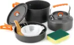 Open Fire Compatible 10Pcs Camping Cookware Set Stackable Outdoor Pots Pans Kit With Kettle Bowls Spoon For Hiking Backpacking Family Picnic