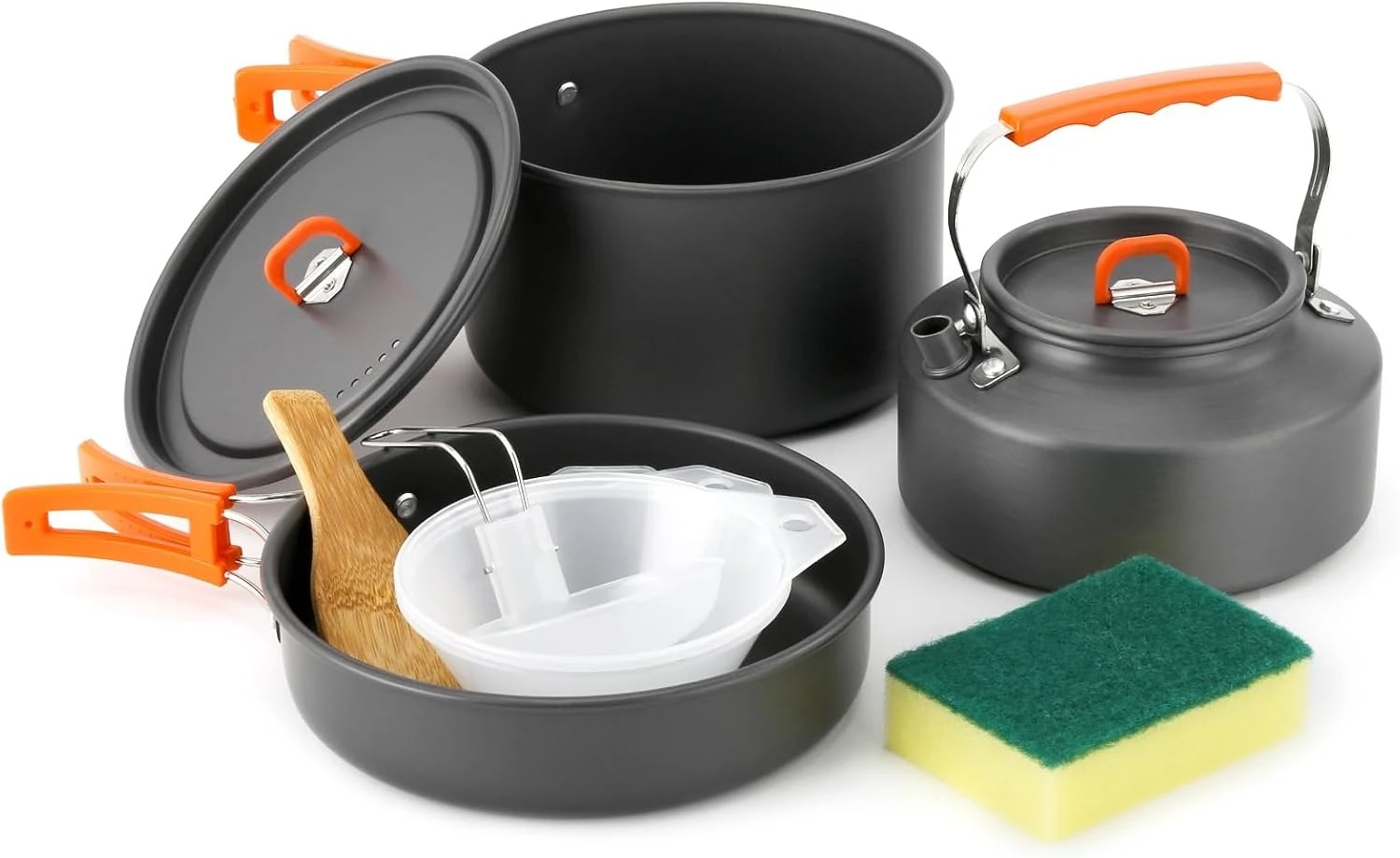Open Fire Compatible 10Pcs Camping Cookware Set Stackable Outdoor Pots Pans Kit With Kettle Bowls Spoon For Hiking Backpacking Family Picnic
