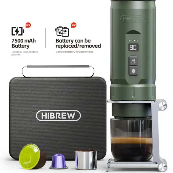 HiBREW H4C Portable Espresso Coffee Machine 3in1 Travel Coffee Maker 7500mAh Lithium Battery Self-Heating Ns DG Capsule & Ground