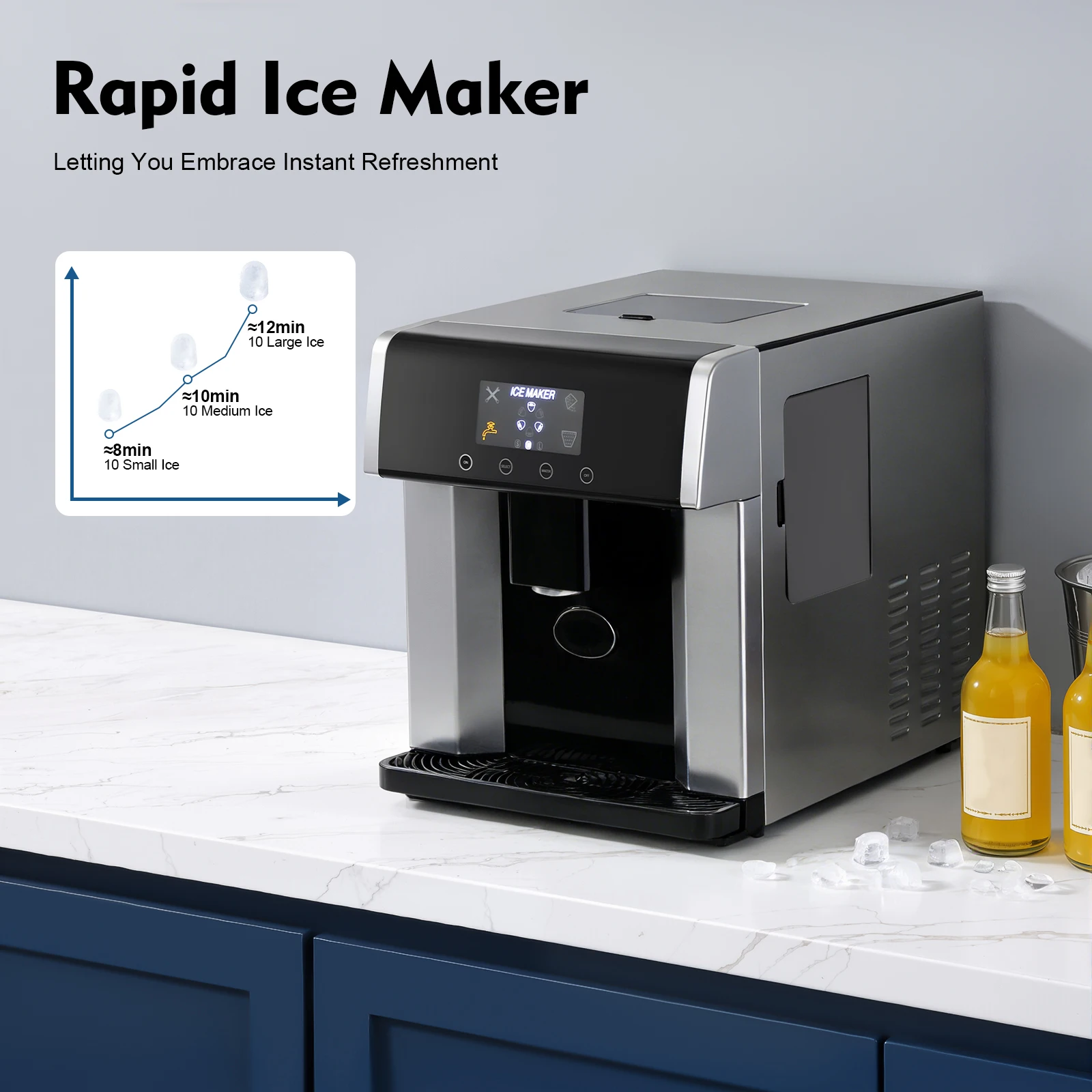 Countertop Ice Maker 15kg 24H 110V 2-in-1 Ice Machine 6-12 Mins Fast Ice Making Self-cleaning Electric Ice Dispenser Touch Control Large Storage Auto Shut-off for Home Office Cafe Party Kitchen Bar - Image 3