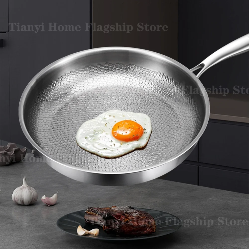 22/24/26/28/30cm Titanium Stainless Steel Frying Pan Non-stick Wok Home Egg Steak Skillet Induction Gas Stove Kitchen Cookware - Image 6