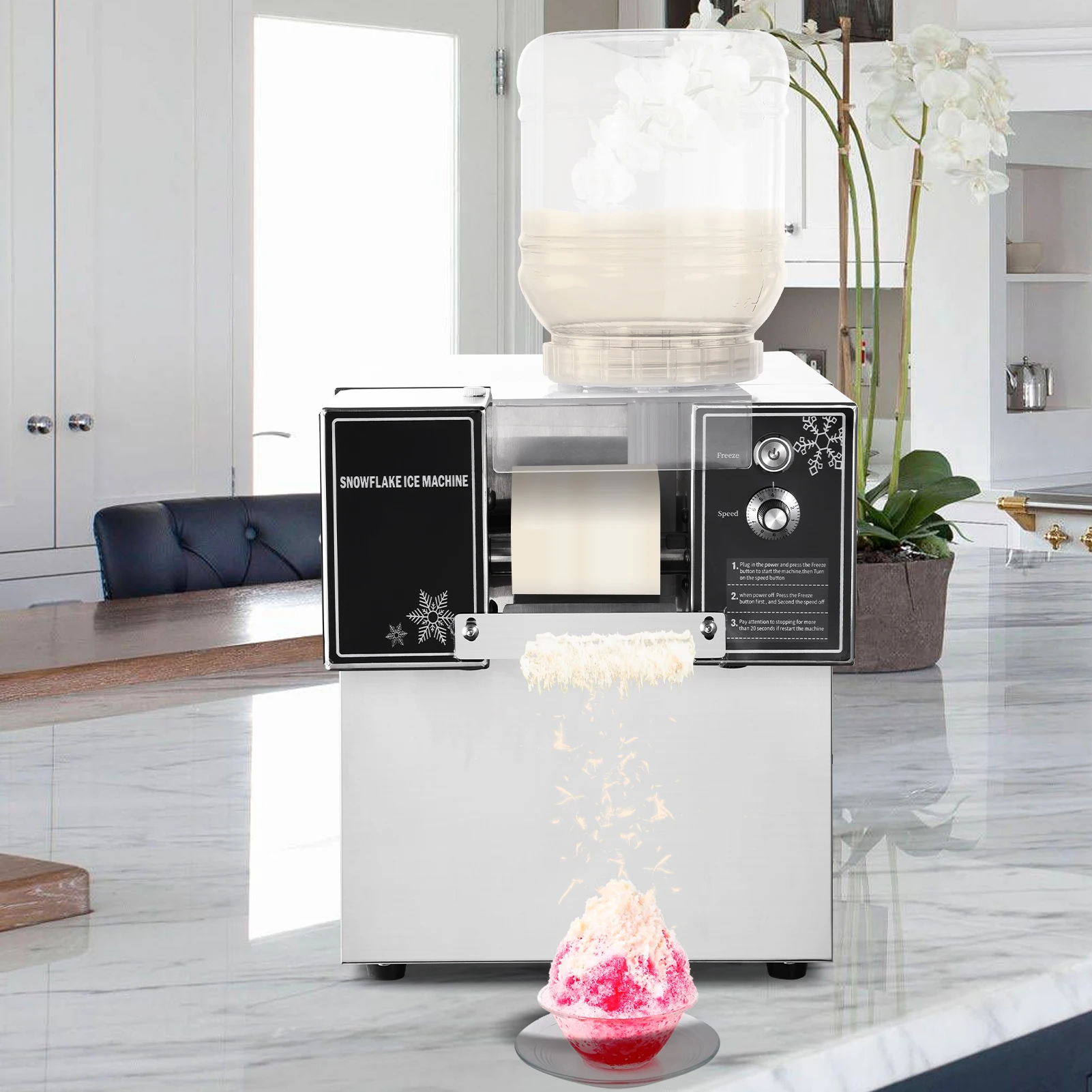 Snowflake Ice Machine, 44LBS/24H Snowflake Ice Maker, Ice-Shaver Machine with Stainless Steel Blade, Electric Snow Cone Maker with 0.2 Gal Tank, 40S Fast Pre-Cooling, for Home & Small Gatherings - Image 3