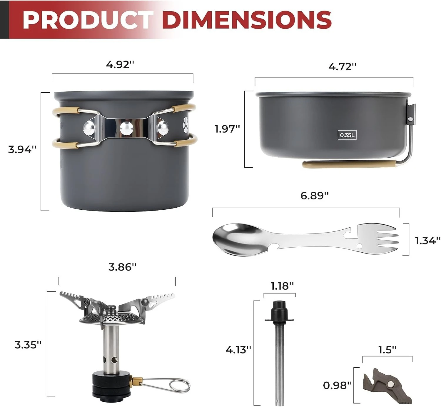 Lightweight Non Stick 9Pcs Camping Cookware Mess Kit With 3200W Backpacking Stove Gas Can Support Igniter 5 In 1 Spork For Solo Outdoor Camping Hiking Picnic - Image 2