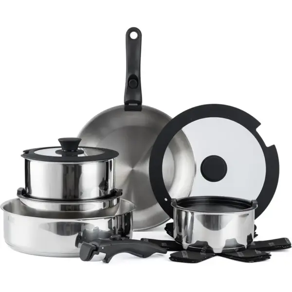 Cookware Set with Removable Handle, Oven & RV Safe Pots and Pans Set, Stainless Steel, Original
