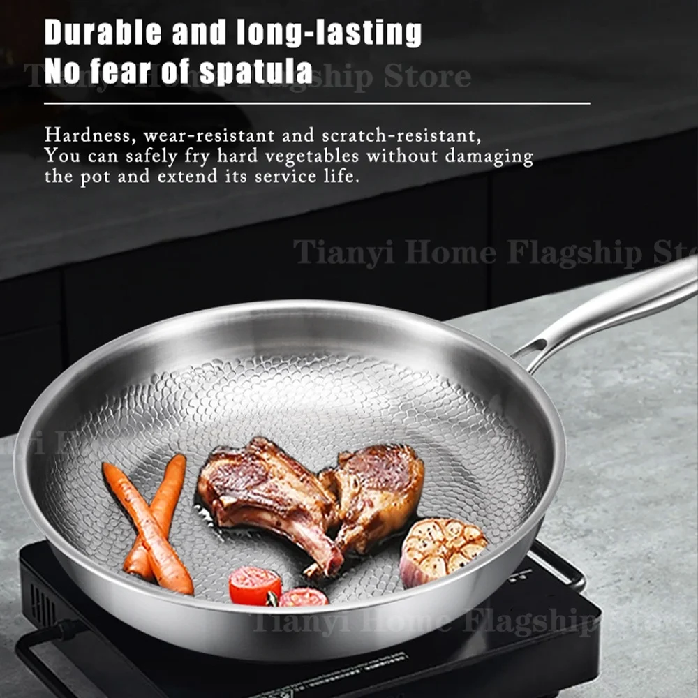 22/24/26/28/30cm Titanium Stainless Steel Frying Pan Non-stick Wok Home Egg Steak Skillet Induction Gas Stove Kitchen Cookware - Image 3