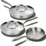 5-Ply Stainless Steel Frying Pan Set 3-Piece, 8/10/12 Inch Skillet, Induction Oven Safe, Dishwasher Safe, Heavy Duty Cookware