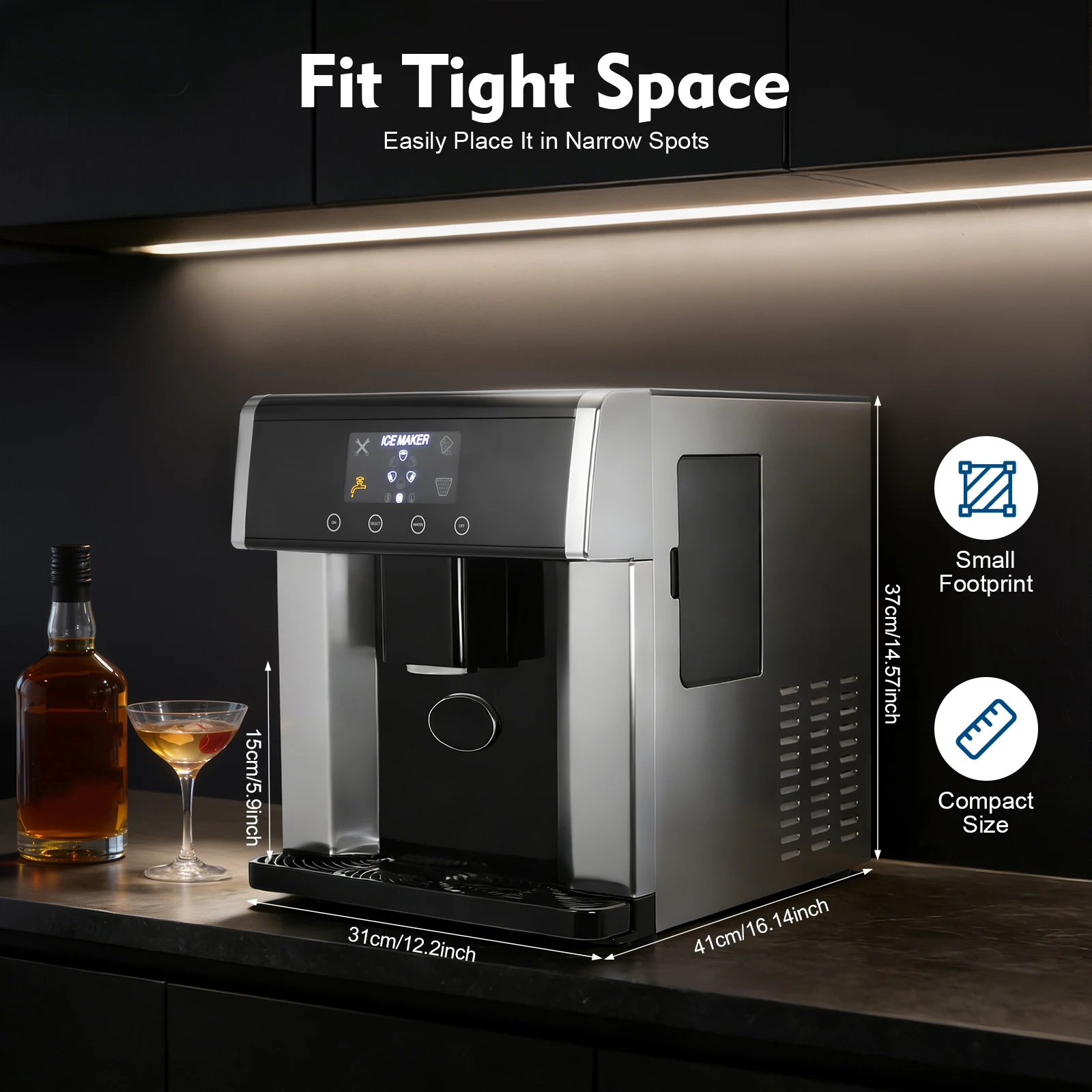 Countertop Ice Maker 15kg 24H 110V 2-in-1 Ice Machine 6-12 Mins Fast Ice Making Self-cleaning Electric Ice Dispenser Touch Control Large Storage Auto Shut-off for Home Office Cafe Party Kitchen Bar - Image 2