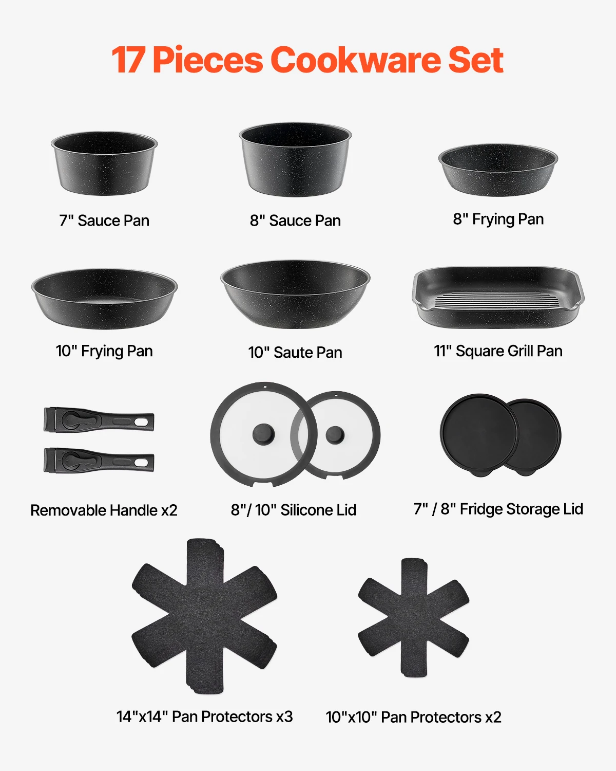 SucceBuy 17 Pcs Nonstick Cookware Set Granite Pots and Pans Set Induction Cookwares Kitchen Cooking Set w/Frying Sauce Saute Pan - Image 2