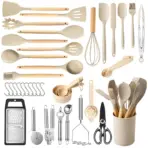Silicone Wooden Handle 44-Piece Non-Stick Kitchen Utensil Set Food-Grade Heat-Resistant Cookware Set for Kitchen & Baking