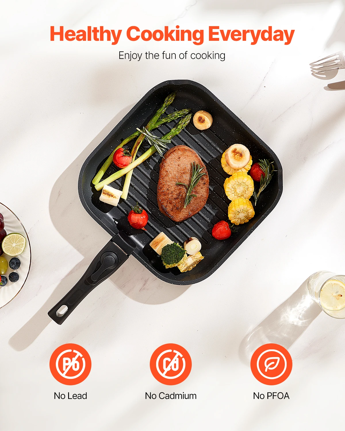 SucceBuy 17 Pcs Nonstick Cookware Set Granite Pots and Pans Set Induction Cookwares Kitchen Cooking Set w/Frying Sauce Saute Pan - Image 4