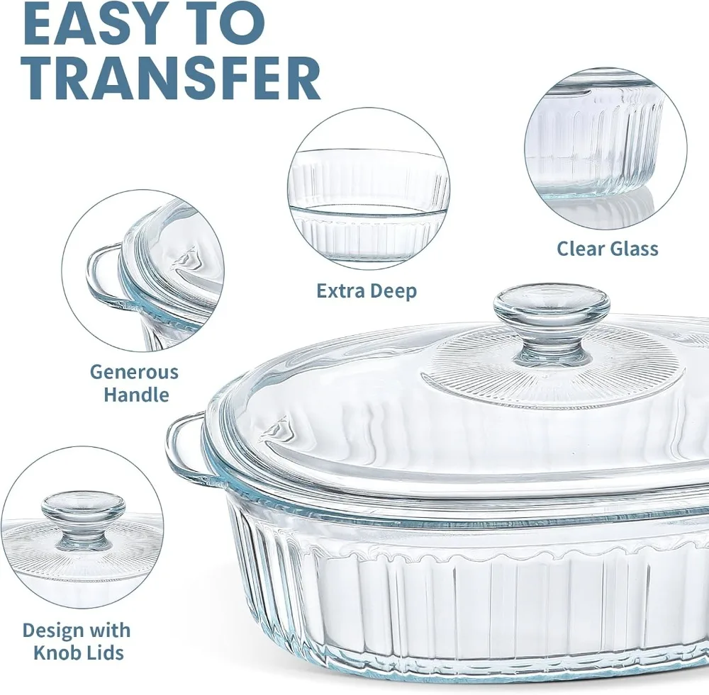 4-Piece Glass Casserole Baking Dish Set, 1.9Qt & 3Qt with Glass Lids, Oven Safe - Image 3